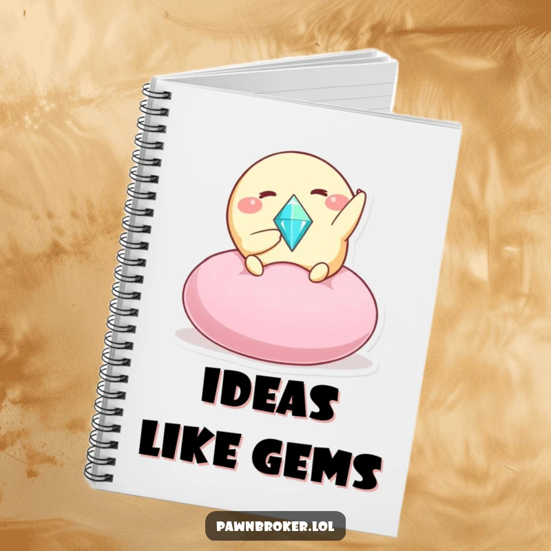 Funny notebook cover featuring a creature offering a sparkling gem on a plush cushion, perfect for capturing thoughts with a touch of humor.